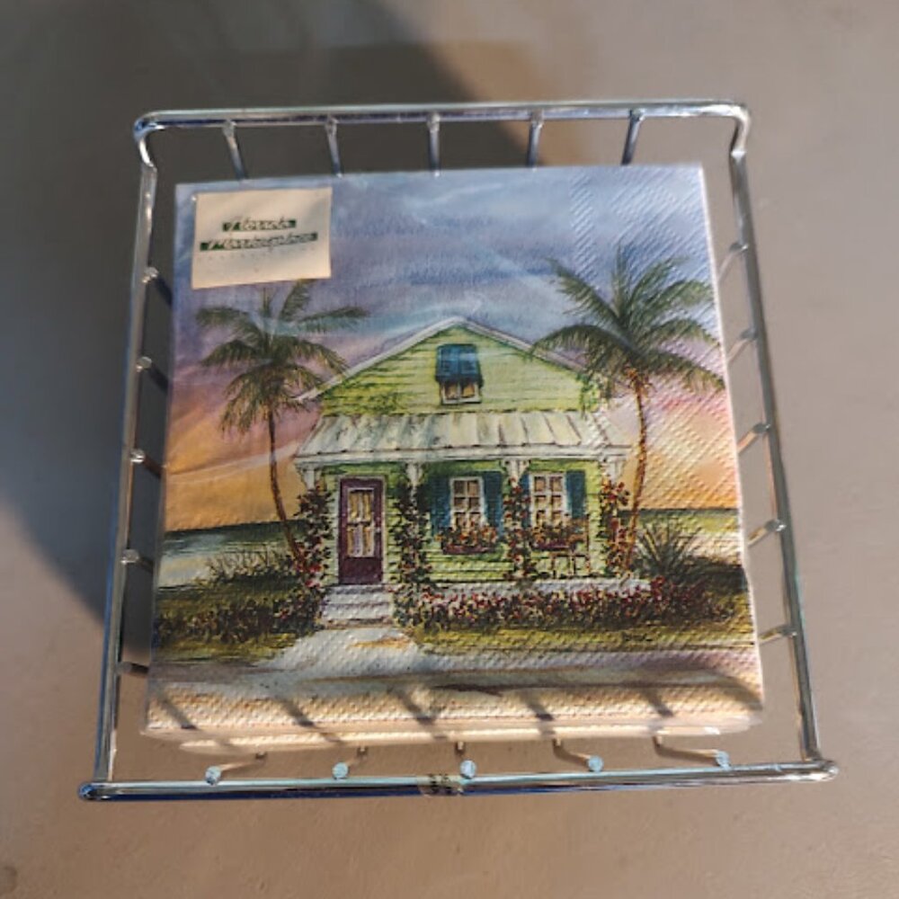 Tropical Napkins in Chrome Caddy